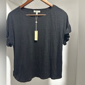 Max studio, black, short sleeve ruffle blouse. XS